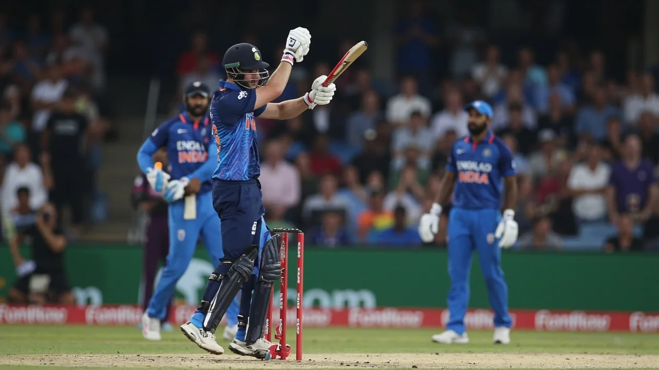 Editorial view of a captain conferring with bowlers in a tactical field-placement huddle during a T20I